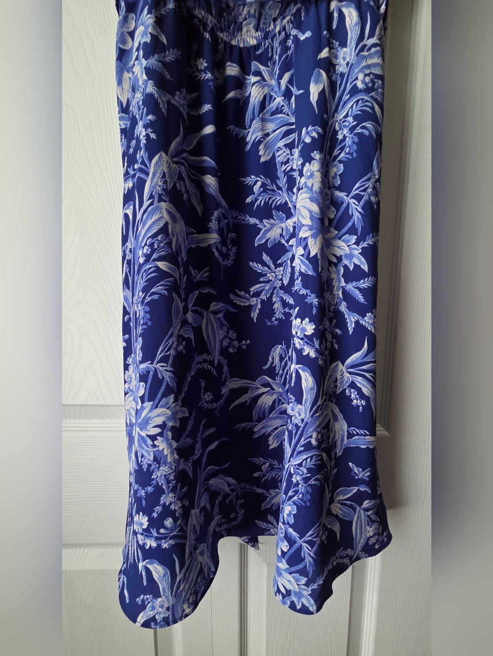 Talbots Etched Toile Belted Smocked Fit&Flare Blue Floral Dress Size 14P - Picture 10 of 12